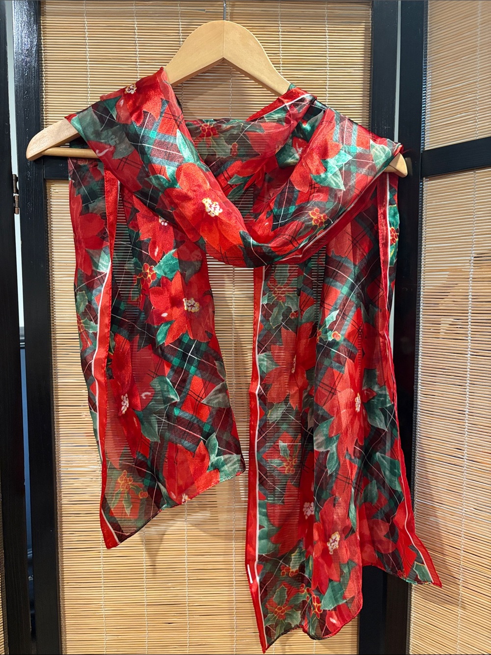 Lightweight Christmas Red Floral Scarf for Women